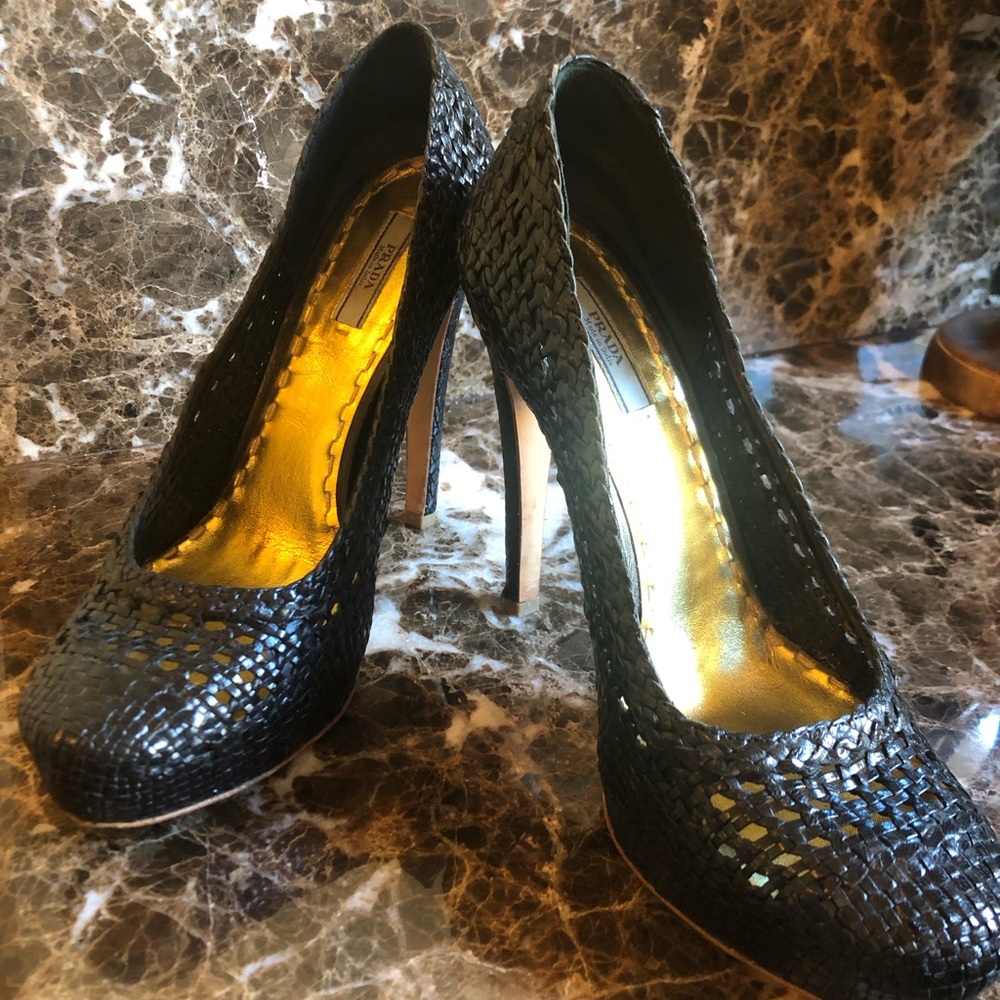Prada Black Weave Pump